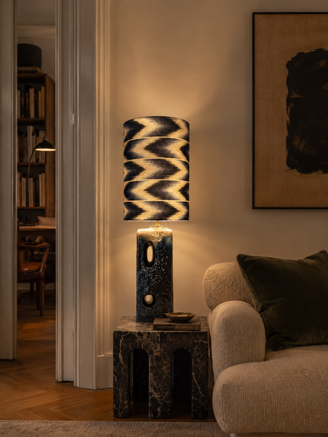 XL Tischlampe aus seltener Kaminvase von Uebelacker