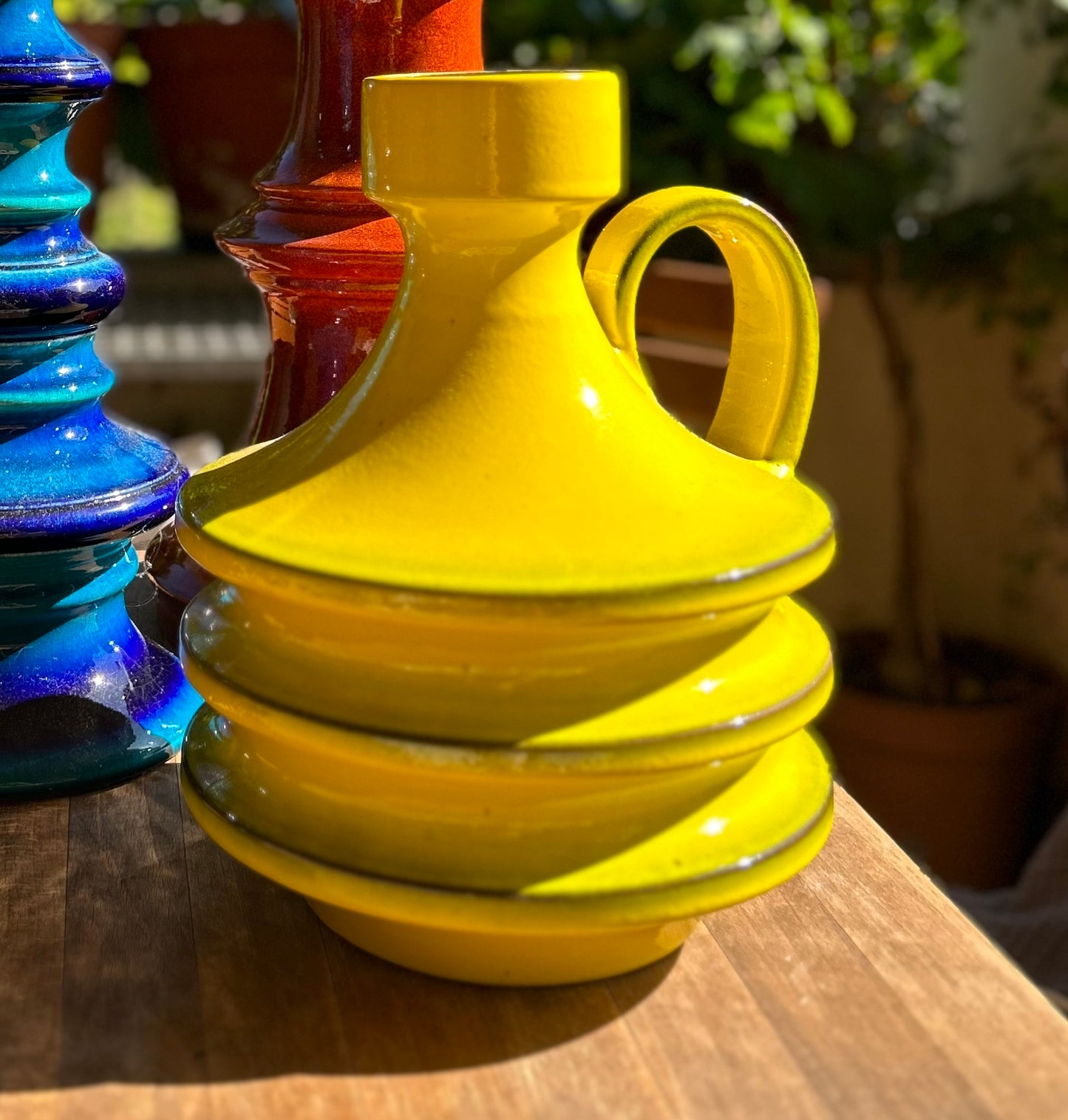 Große Upcycled Tischlampe aus Mid Century Fohr Henkelvase