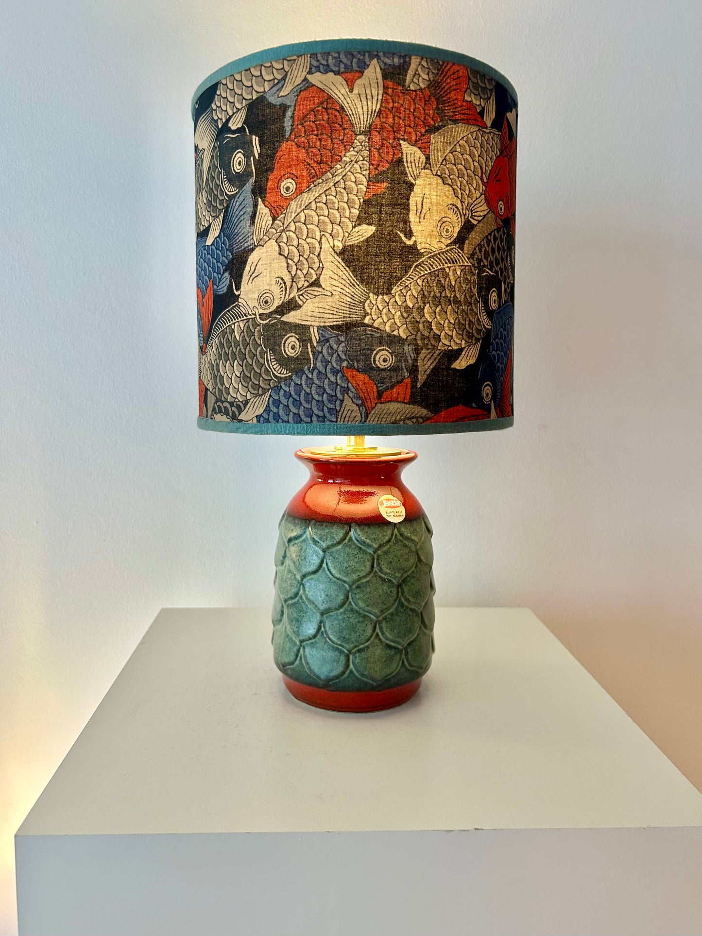 70s Jasba vase lamp with Japanese koi shade