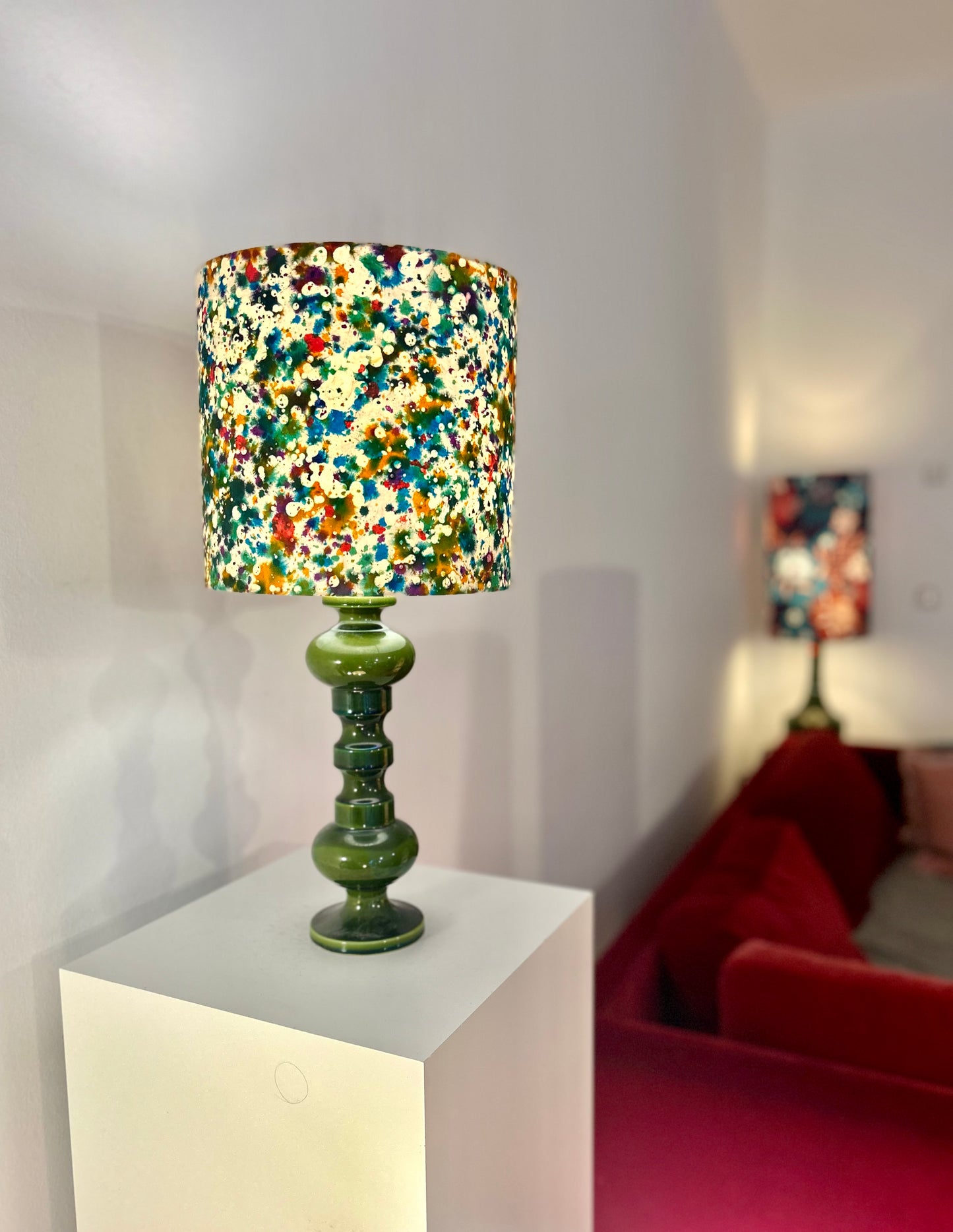 Hohe, schlanke Mid Century Tischlampe von Wächtersbach in schönstem Waldgrün