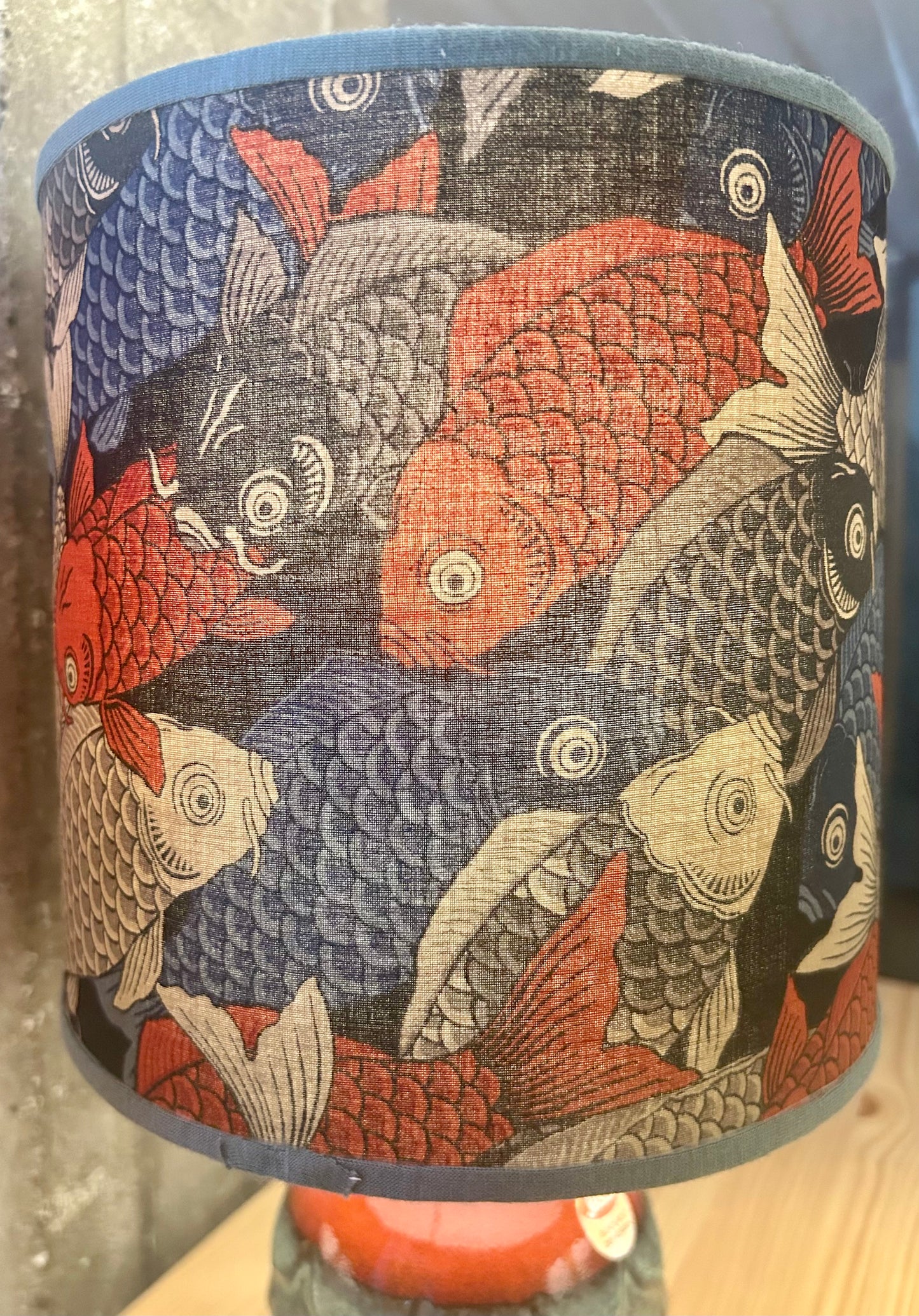 70er Jahre Jasba Vasenlampe mit japanischem Koi-Schirm