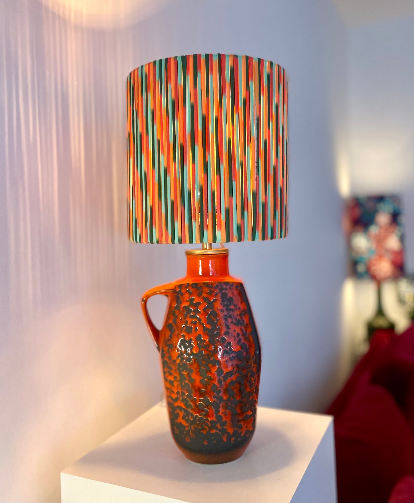 Fat Lava 70er Jahre Tischlampe von S.P. Gerz - mit Pop Weave Schirm