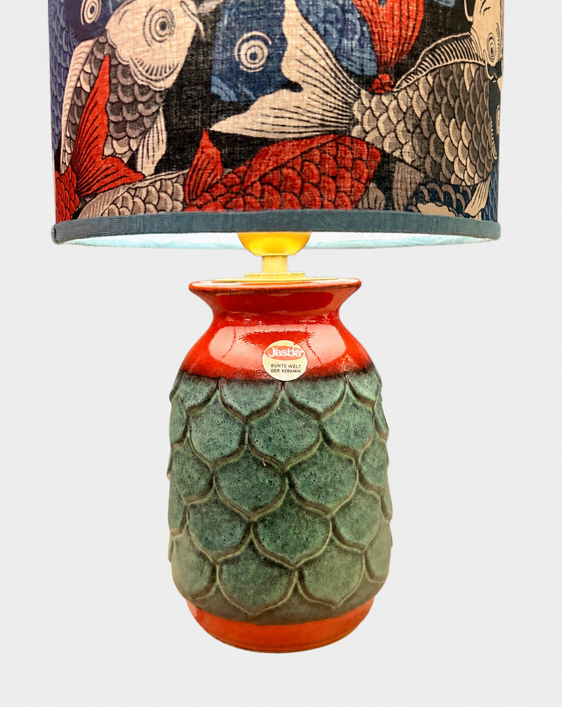 70er Jahre Jasba Vasenlampe mit japanischem Koi-Schirm