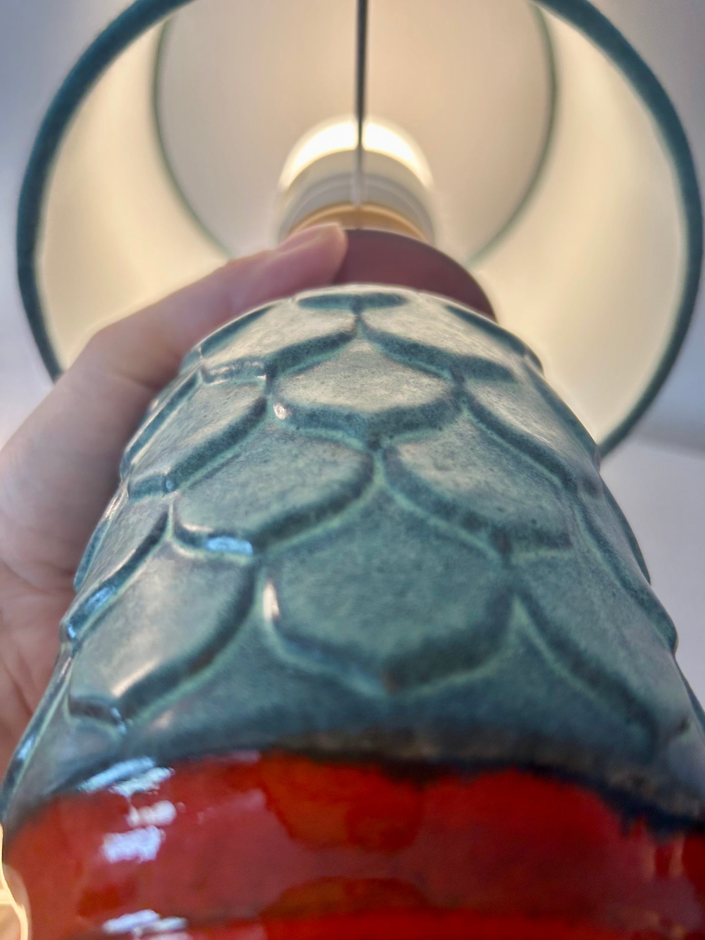 70s Jasba vase lamp with Japanese koi shade