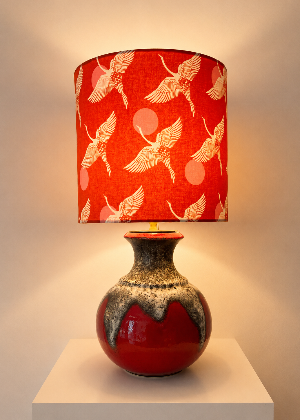 Fat Lava Bay Keramik Lampe - 70er Jahre - upgecykelt - Kranich-Motiv