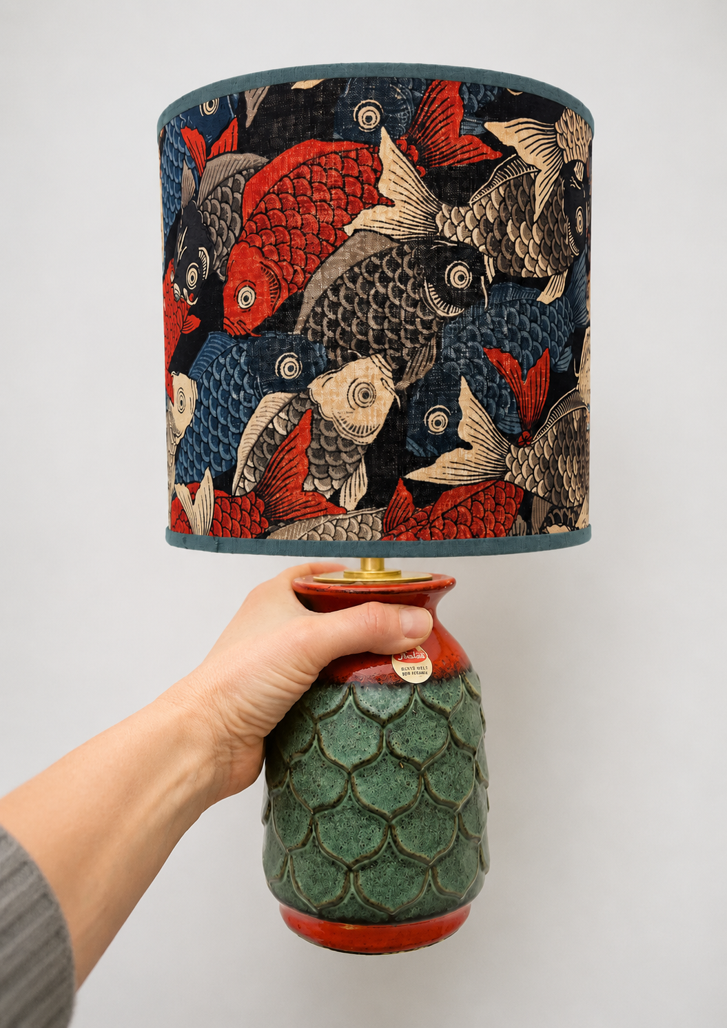 70er Jahre Jasba Vasenlampe mit japanischem Koi-Schirm