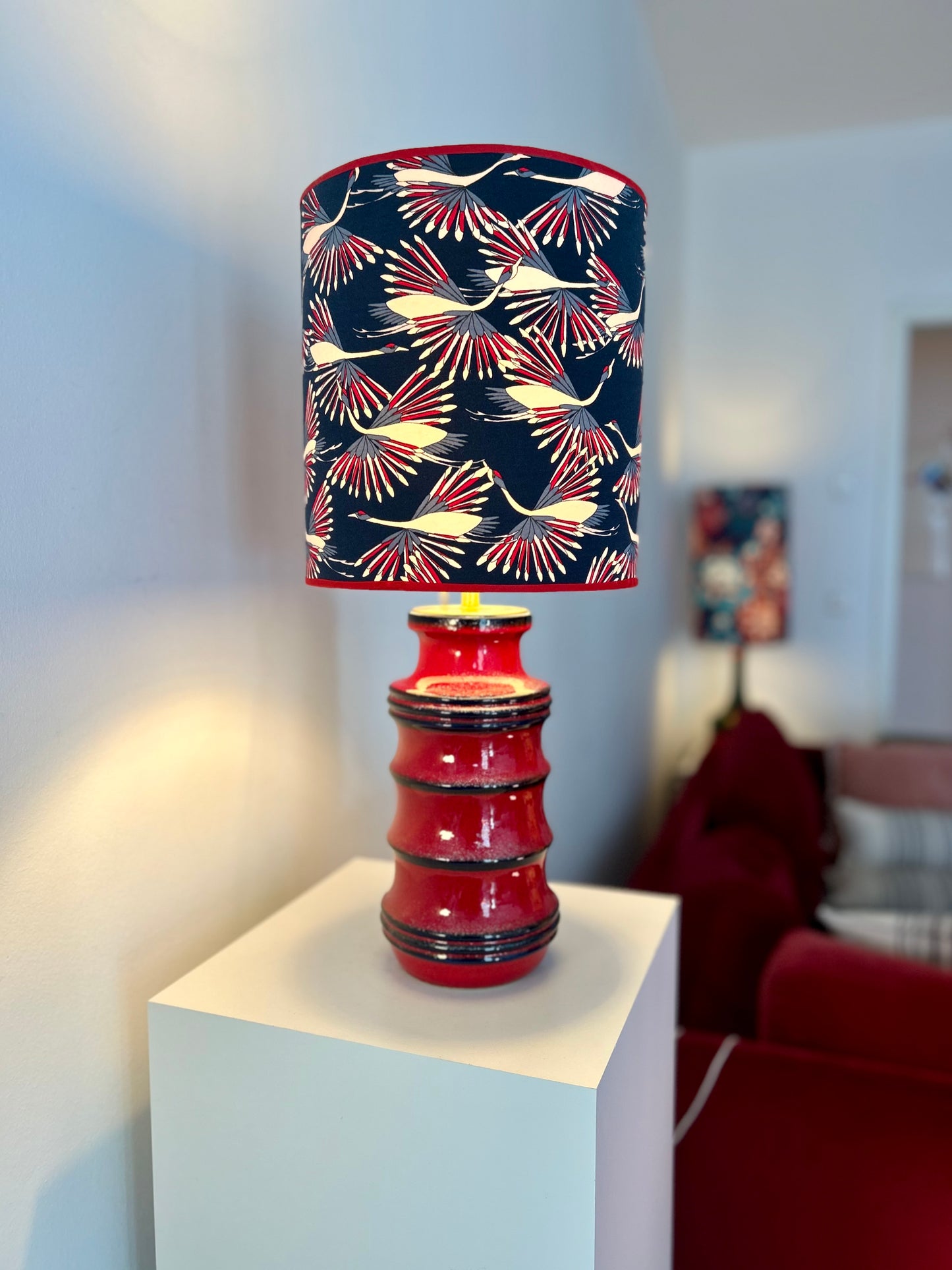 Large Scheurich Vase Lamp with Crane Shade
