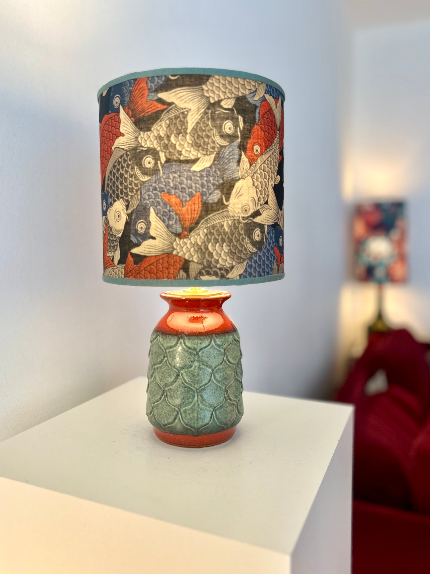70s Jasba vase lamp with Japanese koi shade