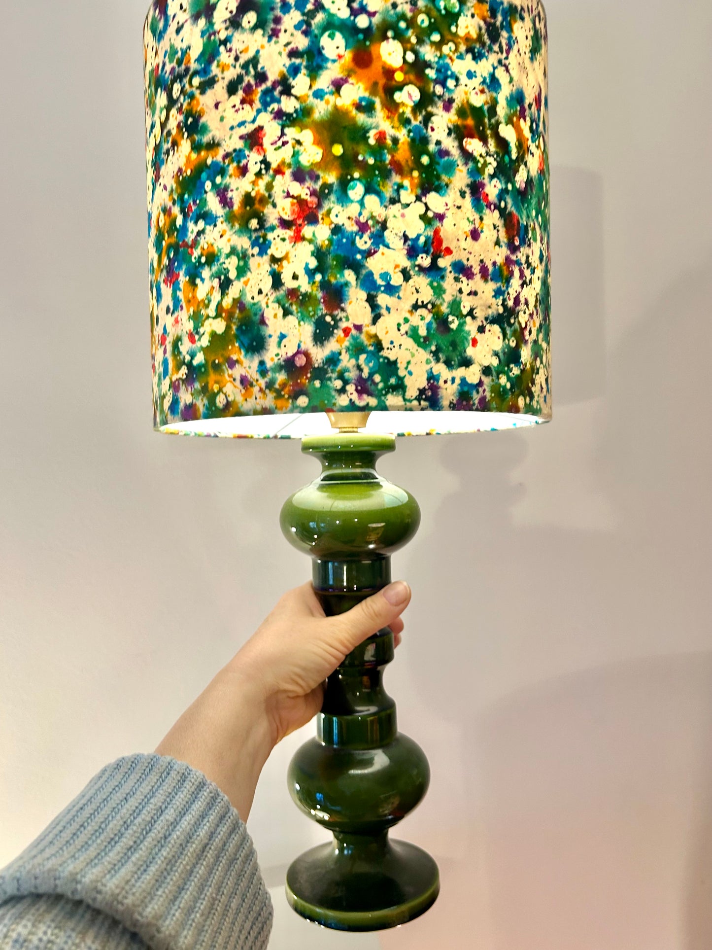 Hohe, schlanke Mid Century Tischlampe von Wächtersbach in schönstem Waldgrün
