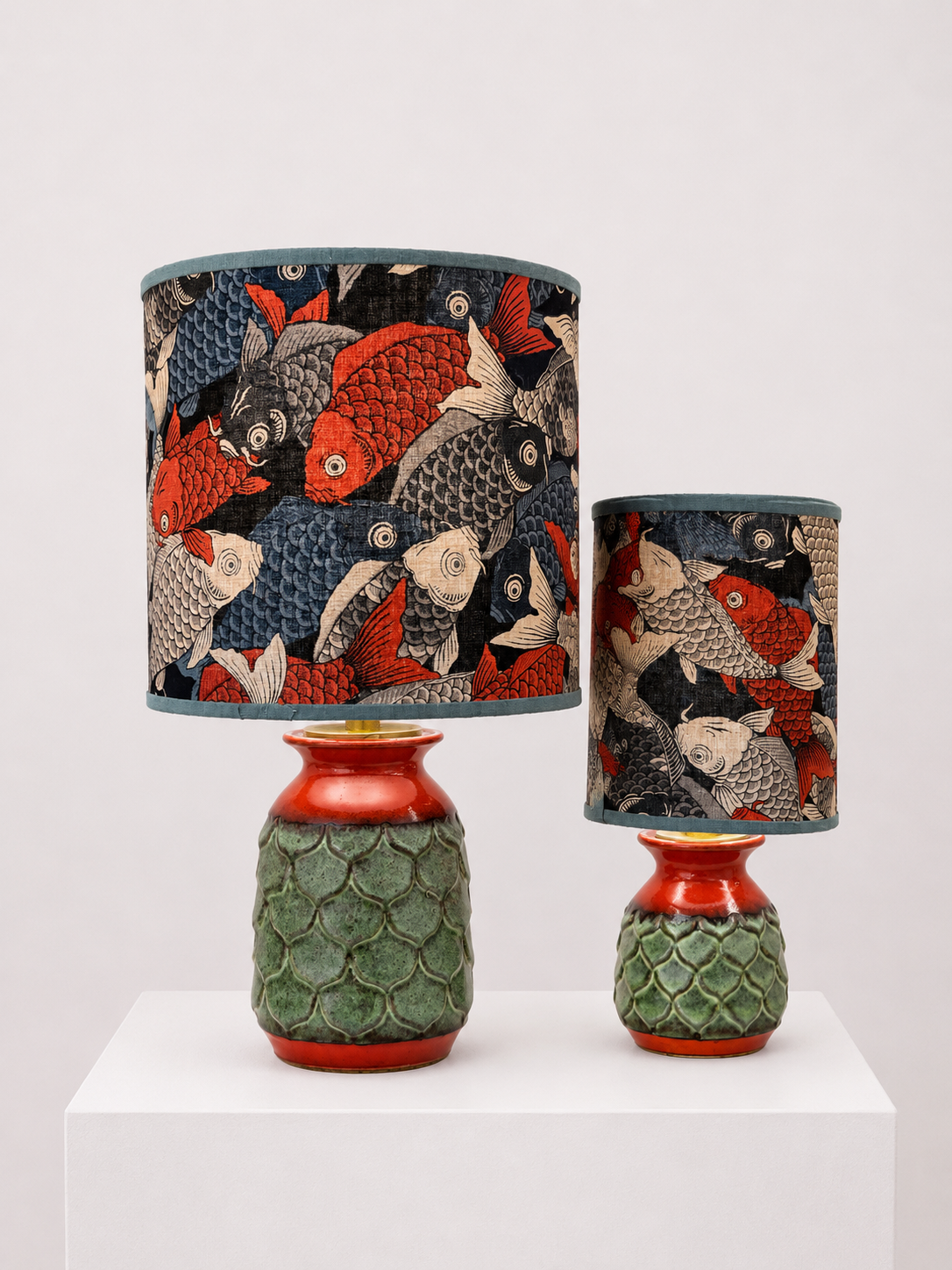 70er Jahre Jasba Vasenlampe mit japanischem Koi-Schirm