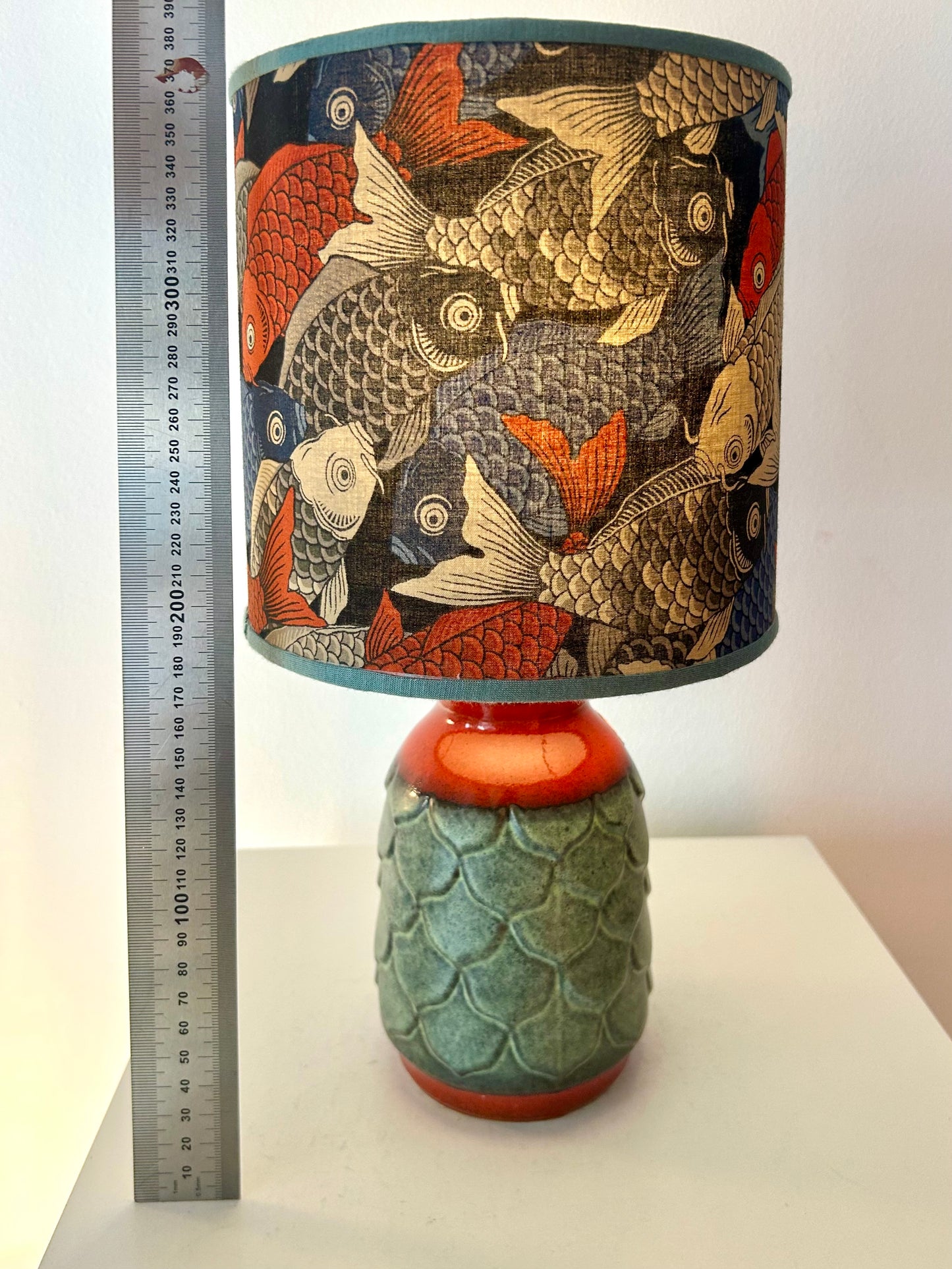 70s Jasba vase lamp with Japanese koi shade