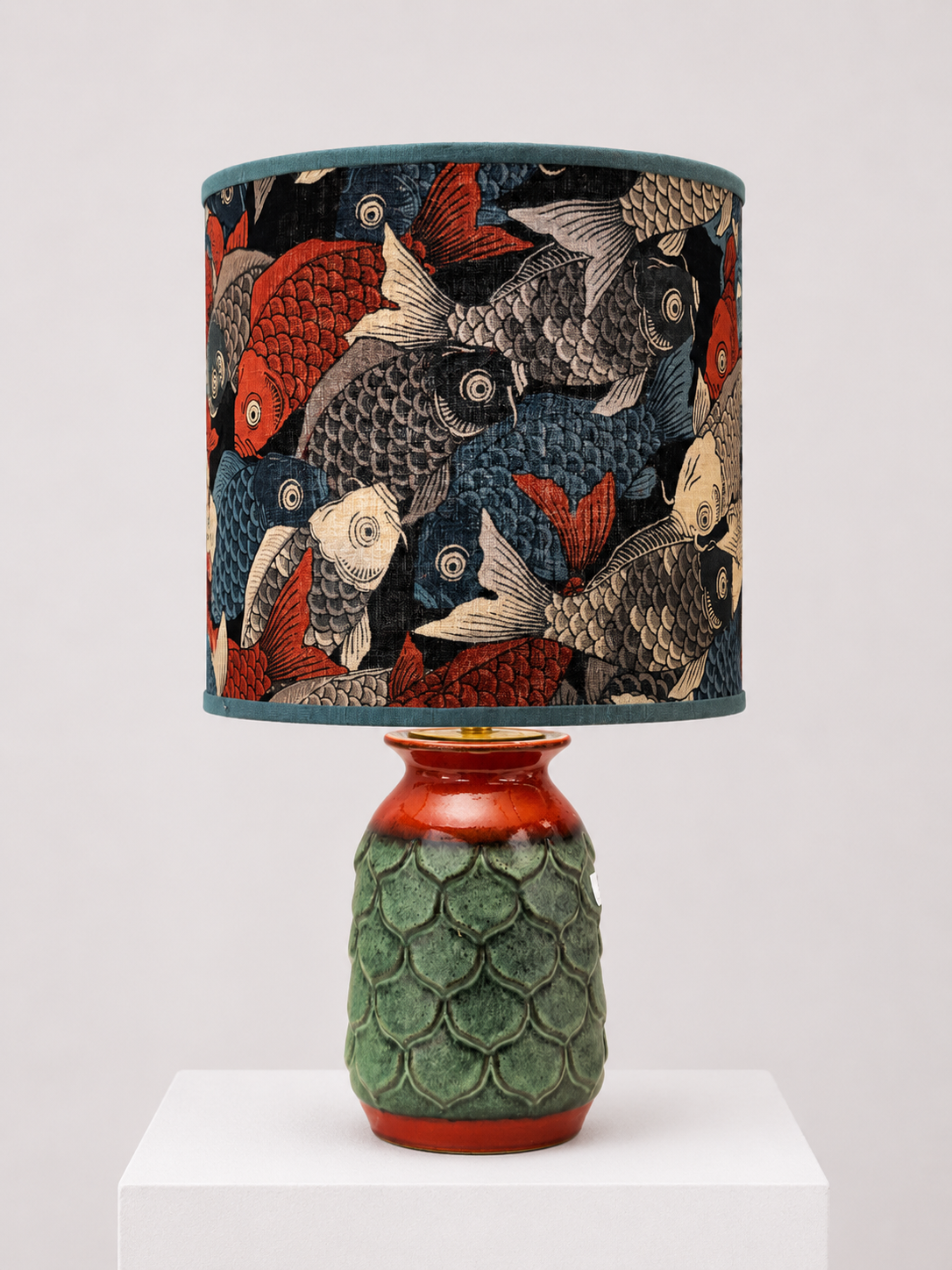 70er Jahre Jasba Vasenlampe mit japanischem Koi-Schirm