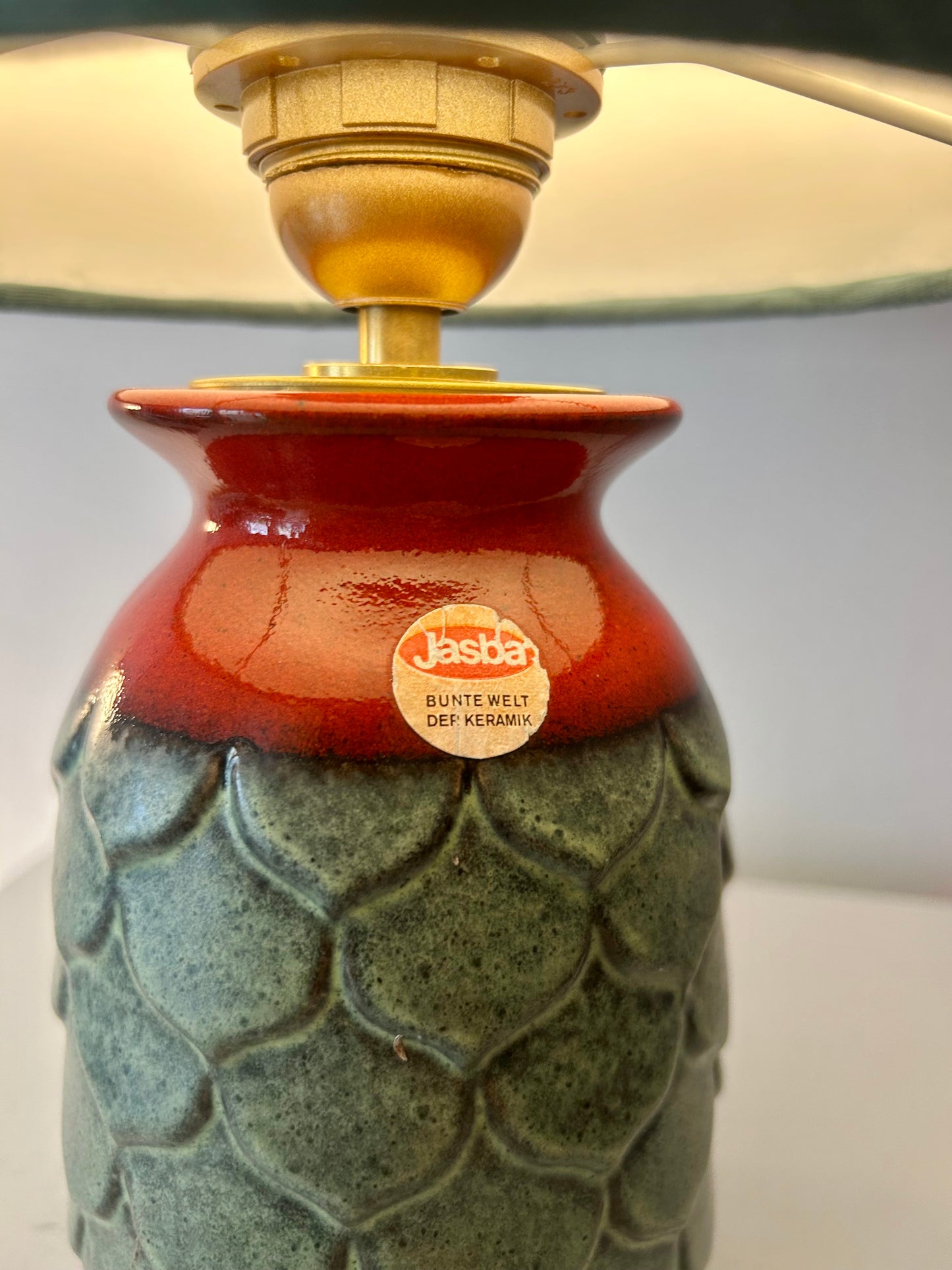 70s Jasba vase lamp with Japanese koi shade