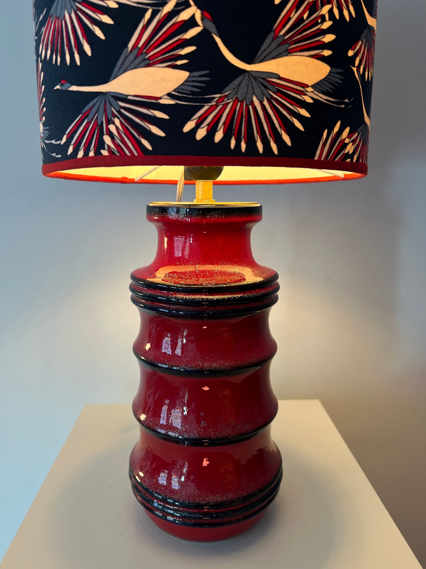Large Scheurich Vase Lamp with Crane Shade