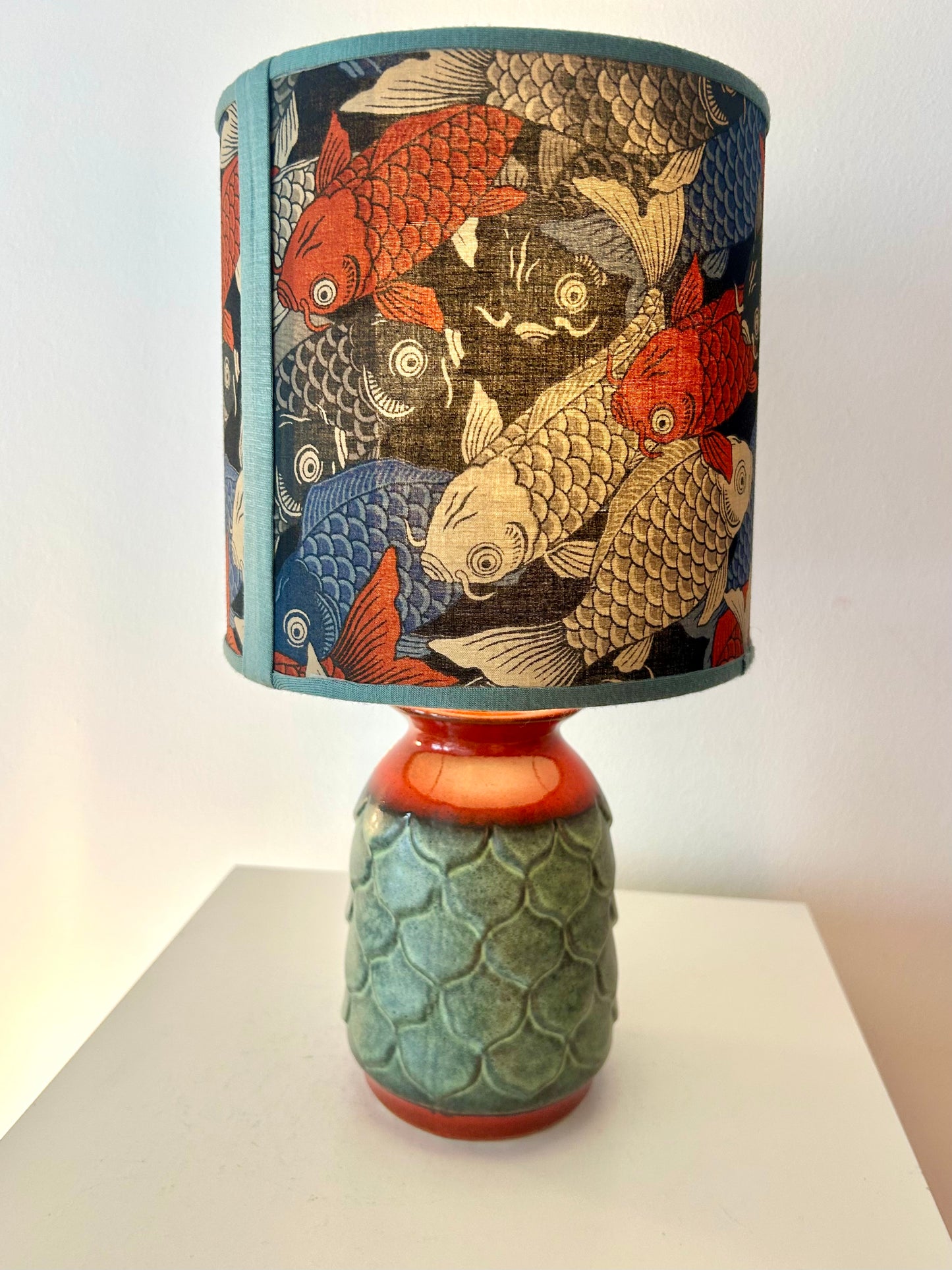 70s Jasba vase lamp with Japanese koi shade