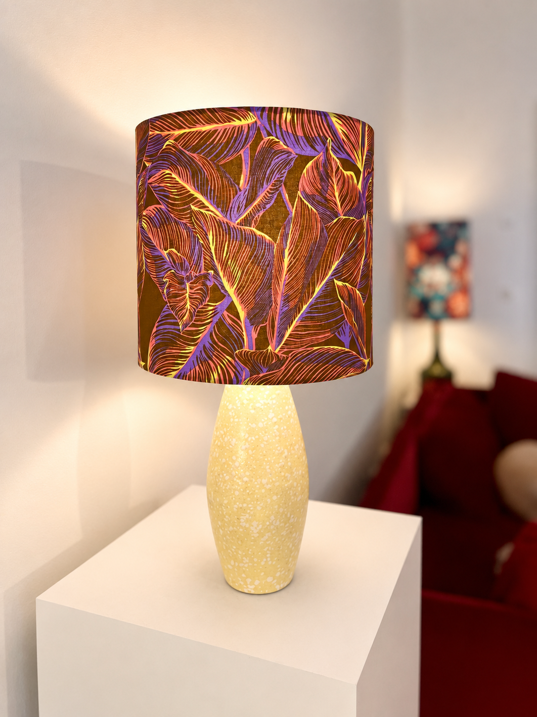 Scheurich Tischlampe aus den 50er Jahren. Upcycling, neuer Schirm, kabellos