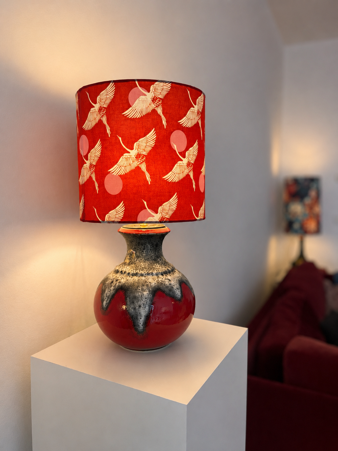 Fat Lava Bay Keramik Lampe - 70er Jahre - upgecykelt - Kranich-Motiv
